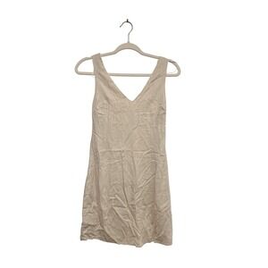 B.RIGHT Women Tan Linen Blend V-Neck Mini Dress Sleeveless‎ Beige Size S NWT